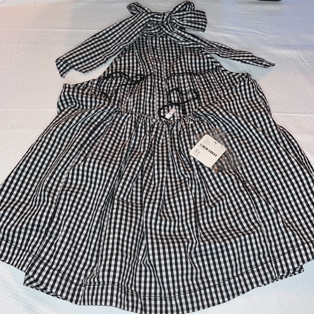 NWT FREE PEOPLE TAKE IT EASY PLAID HALTER TOP BLACK/WHITE SIZE XS - Picture 3 of 7